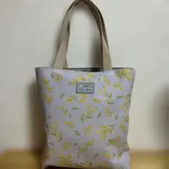 ミモザ柄　トートバッグ　グレー　ハンドメイド