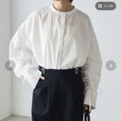 【forksy.】ノーカラースリーブギャザーデザインシャツのサムネイル