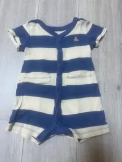 Baby GAP青と白のストライプロンパース　くまけつ