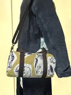 ネコ柄★筒型 2way ミニボストンバッグ アニマル柄★キジトラ☆イエロー