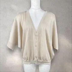 【美品】SUGAR ROSE リネン　五分袖カーディガン　Fサイズ　a1028