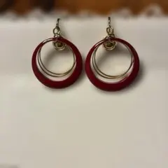 赤い二重リング クリップ式イヤリング