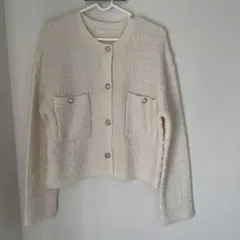 金ボタン　ノーカラージャケット　白/ほわいと 　Mサイズ