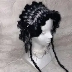 ハンドメイド　ニット　ヘッドドレス( )✩‧₊ ピンクラメ×黒