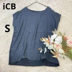 アイシービー　チェック柄Tシャツ　半袖カットソー　光沢感　異素材　黒　S