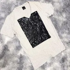 ZARA MAN ザラマン（M）Tシャツ グレー スクエアパッチ 裾長め
