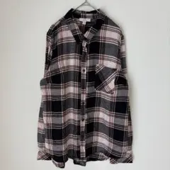 コモヴィンテージ チェック レギュラーカラー 長袖シャツ L 黒桃混紡 お出かけ