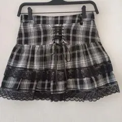 ロムウェ ミニスカート レース裾 XS 黒白 ROMWE チェック柄 レースのサムネイル