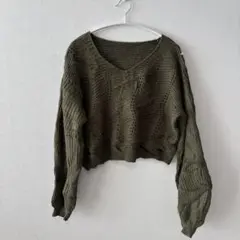 SHEIN オリーブグリーン Vネック ニット Mサイズ セーター 深緑