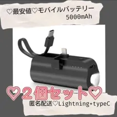 【２個セット】軽量 モバイルバッテリー ブラック LED ミニスタンド　PSE