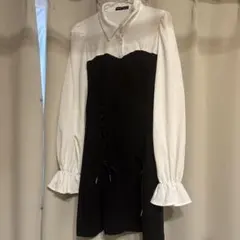 SHEIN ホワイト・ブラック レースアップワンピース