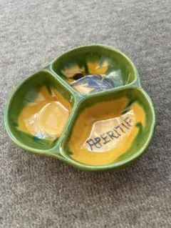 APERITIF 3連仕切り皿 オリーブ柄 陶器製