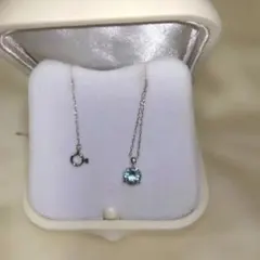STAR JEWELRY◇アクアマリン&ダイヤ◇10金ネックレス【鑑定済】