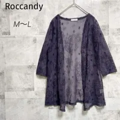 Roccandy【M〜L】ボレロ カーディガン 総レース パープル 花柄 透け感