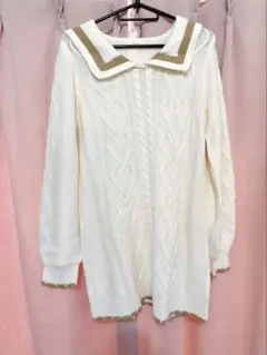 Dear my love ホワイト ニット ワンピース くま耳 セーラー襟のサムネイル