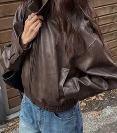 値下げ中 ブラウン レザージャケット ショート丈 即購入可 Y2K 古着