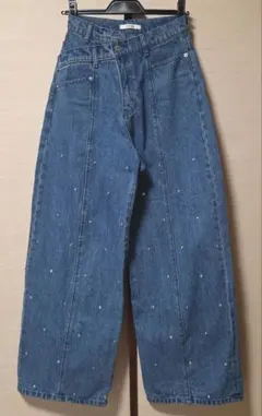 完売品 タグ付き未使用 スナイデル ラインストーン ワイドデニムパンツ