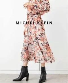 【新品・未使用】MICHEL KLEIN シフォン 花柄 ロングフレアスカートのサムネイル