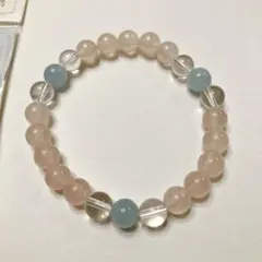 未使用★天然石ブレスレット アクアマリンローズクォーツ水晶クリスタル 3月誕生石