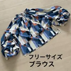 幾何学模様 バルーンスリーブブラウス