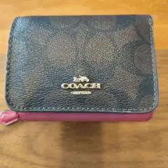 COACH ✨レザー三つ折りミニ財布 こげ茶/赤