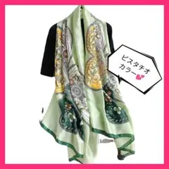 新品♦️ピスタチオカラー 花柄 大判　ストール　四つ葉　ショール　グリーン☆