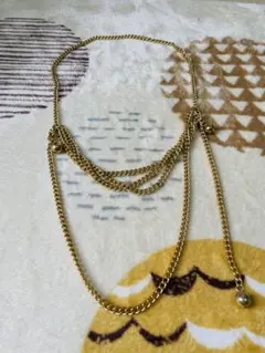 ゴールド 多重チェーン ネックレス ボールチャーム付き