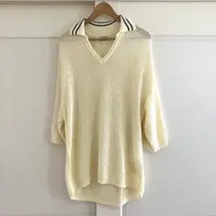 J.S Homesteadリネン ミックス ニット ポロシャツ ナチュラル 美品のサムネイル