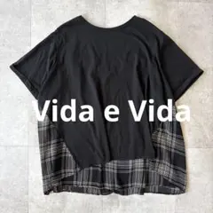 Vida e Vida カットソー 半袖 チェック 黒 4L 大きいサイズ