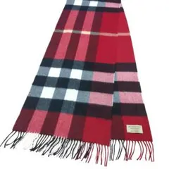 【美品】バーバリー 大判マフラー レッド メガチェック カシミヤ100