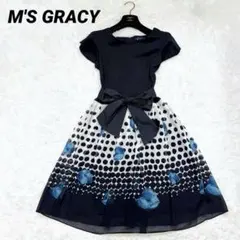 【美品✨】エムズグレイシー　ワンピース　花柄　リボン　ドット　38