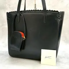 ✨美品✨キタムラ トートバッグ A4収納 スカラップ 本革 ポーチ付 紺×橙