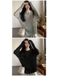 韓国系 オーバーサイズニット セーター 2色セット ブラック グレー