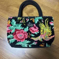 【美品】FEILER フェイラー ハンドバッグ パラディス柄 鳳凰 花柄 黒