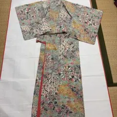 グレー花柄シルク小紋着物 袷 - メルカリ