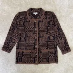 総柄 ニットカーディガン レディース ジャガードニット レトロ ヴィンテージ