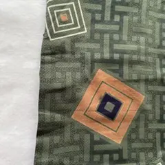 紬 着物 幾何学模様 緑色系のサムネイル