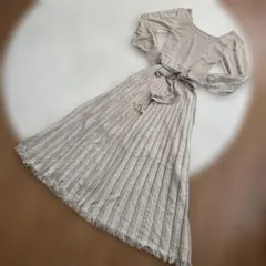 リリーブラウン　ニット ロングワンピース 長袖 プリーツ フリンジ付き