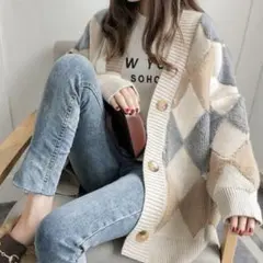 GRL オーバーサイズニットカーディガン ベージュ・グレー