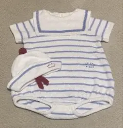 gelato pique 帽子付き ボーダーマリンロンパース 80-90サイズ