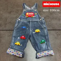 ミキハウス　mikihouse デニムオーバーオール　プッチーくん　車刺繍