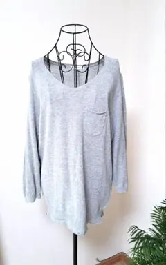 niko and… 麻混 薄手ニット Vネック 七分袖 グレー L相当 春夏