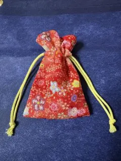 巾着　和柄　赤