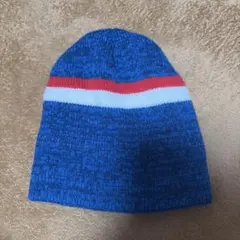 ブルー ストライプ柄 ニット帽（ビーニー）