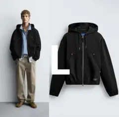ZARA】中綿入りフーディージャケット ブラック | 6987/350/800 - メルカリ