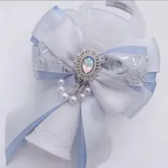 キンブレリボン ペンライトリボン 箔押しパール ホワイト×ブルー ★ハンドメイド