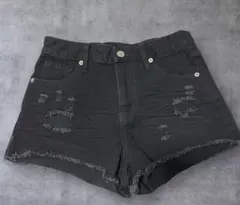 00s y2k 平成ギャル　グランジデニム　黒ショートパンツダークコア ダメージ