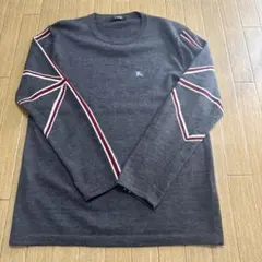 バーバリーブラックレーベル　グレー ストライプ 長袖ニットセーター　ダメージ有り