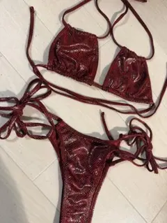 SHEIN メタリックビキニセット ベビ柄 レッド