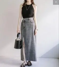 デニムスリットロングスカート グレー